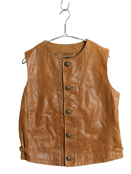 00s ラルフローレン 本革 レザー ベスト レディース M / オールド ポロ イギリス軍 ジャーキン タイプ  ヴィンテージ モデル 重ね着 前開き