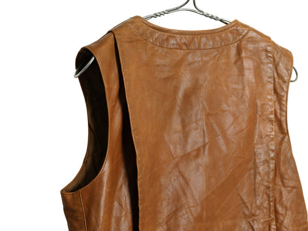 00s ラルフローレン 本革 レザー ベスト レディース M / オールド ポロ イギリス軍 ジャーキン タイプ  ヴィンテージ モデル 重ね着 前開き