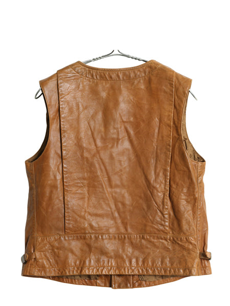00s ラルフローレン 本革 レザー ベスト レディース M / オールド ポロ イギリス軍 ジャーキン タイプ  ヴィンテージ モデル 重ね着 前開き