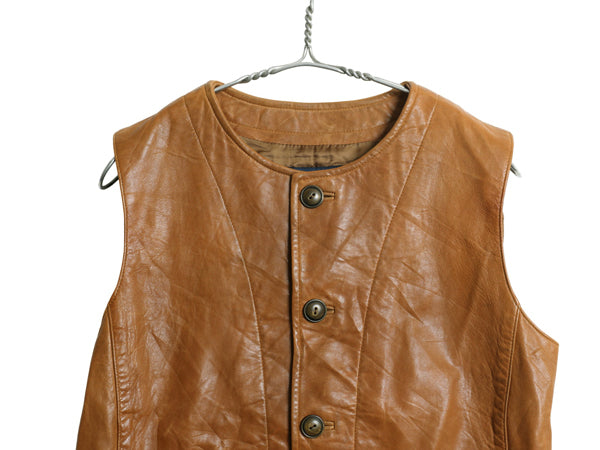 00s ラルフローレン 本革 レザー ベスト レディース M / オールド ポロ イギリス軍 ジャーキン タイプ  ヴィンテージ モデル 重ね着 前開き
