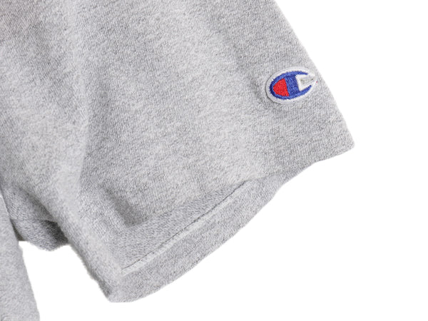 90s USA製 チャンピオン カレッジ プリント 半袖 Tシャツ メンズ L 古着 オールド カットソー クルーネック 目付き シンプル 霜降り グレー