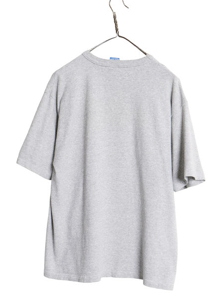 90s USA製 チャンピオン カレッジ プリント 半袖 Tシャツ メンズ L 古着 オールド カットソー クルーネック 目付き シンプル 霜降り グレー