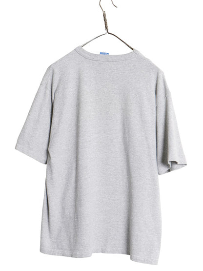 90s USA製 チャンピオン カレッジ プリント 半袖 Tシャツ メンズ L 古着 オールド カットソー クルーネック 目付き シンプル 霜降り グレー
