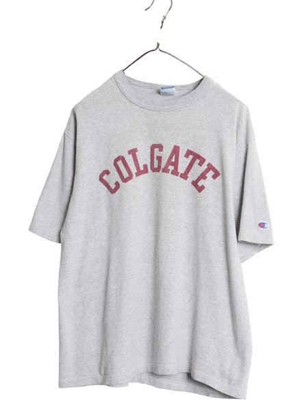 90s USA製 チャンピオン カレッジ プリント 半袖 Tシャツ メンズ L 古着 オールド カットソー クルーネック 目付き シンプル 霜降り グレー