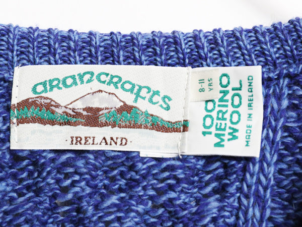 アイルランド製 aran crafts フィッシャーマン ニット セーター キッズ 140cm 程 子供 メリノ ウール アラン ケーブル ローゲージ シンプル
