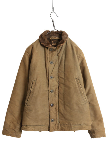 40s ★ 米軍実物 USN ネイビー N-1 デッキ ジャケット メンズ M 程/ ヴィンテージ ミリタリー 軍物 NAVY アルパカ ジャングルクロス カーキ