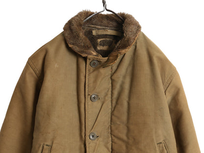 40s ★ 米軍実物 USN ネイビー N-1 デッキ ジャケット メンズ M 程/ ヴィンテージ ミリタリー 軍物 NAVY アルパカ ジャングルクロス カーキ