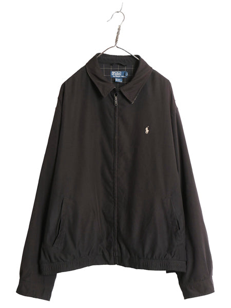 90s ポロ ラルフローレン スイングトップ ジャケット メンズ XXL / オールド スムース 素材 フルジップ チェック ライナー 大きいサイズ 黒