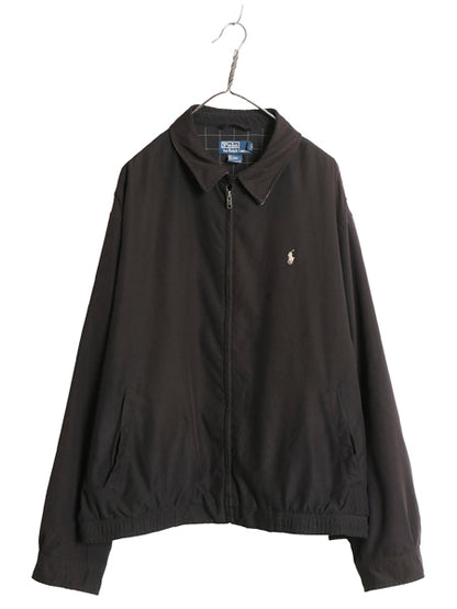 90s ポロ ラルフローレン スイングトップ ジャケット メンズ XXL / オールド スムース 素材 フルジップ チェック ライナー 大きいサイズ 黒