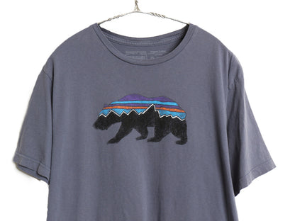 パタゴニア プリント 半袖 Tシャツ メンズ L / 古着 アウトドア フィッツロイ ベア グラフィック アート イラスト アニマル シンプル 青 灰