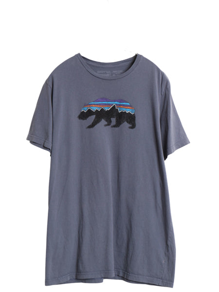 パタゴニア プリント 半袖 Tシャツ メンズ L / 古着 アウトドア フィッツロイ ベア グラフィック アート イラスト アニマル シンプル 青 灰