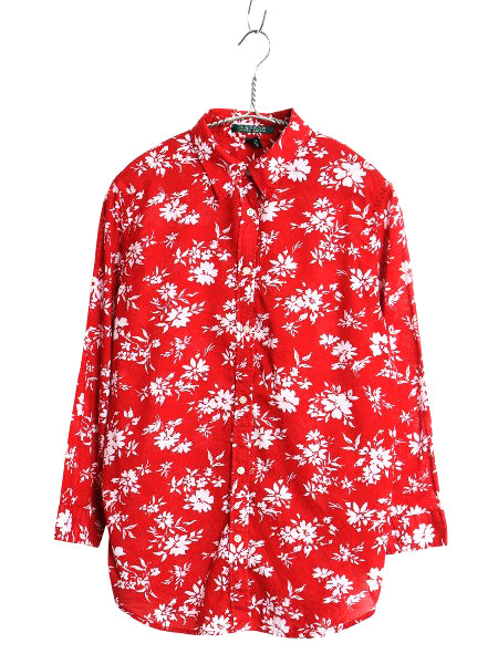 00s ローレン ラルフローレン 総柄 七分袖 シャツ レディース M / オールド 薄手 コットン ブラウス ボタニカル 花柄 カジュアル きれいめ