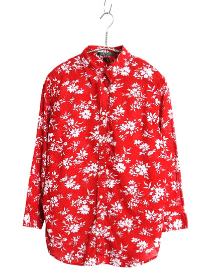 00s ローレン ラルフローレン 総柄 七分袖 シャツ レディース M / オールド 薄手 コットン ブラウス ボタニカル 花柄 カジュアル きれいめ