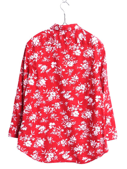 00s ローレン ラルフローレン 総柄 七分袖 シャツ レディース M / オールド 薄手 コットン ブラウス ボタニカル 花柄 カジュアル きれいめ