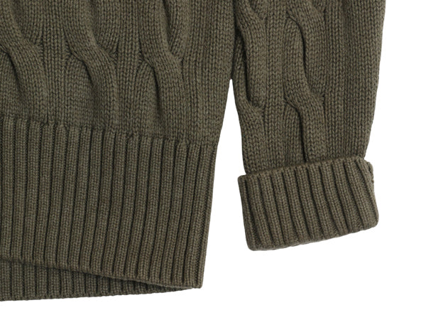 ポロジーンズ ラルフローレン ケーブル ニット カーディガン レディース M / ハイネック セーター 前開き 羽織り きれいめ シンプル カーキ