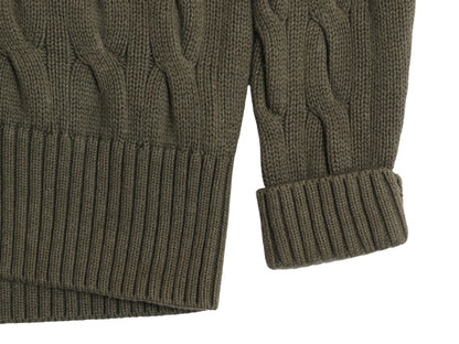 ポロジーンズ ラルフローレン ケーブル ニット カーディガン レディース M / ハイネック セーター 前開き 羽織り きれいめ シンプル カーキ