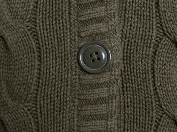 ポロジーンズ ラルフローレン ケーブル ニット カーディガン レディース M / ハイネック セーター 前開き 羽織り きれいめ シンプル カーキ