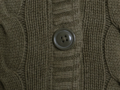 ポロジーンズ ラルフローレン ケーブル ニット カーディガン レディース M / ハイネック セーター 前開き 羽織り きれいめ シンプル カーキ