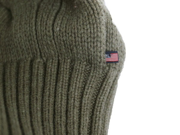 ポロジーンズ ラルフローレン ケーブル ニット カーディガン レディース M / ハイネック セーター 前開き 羽織り きれいめ シンプル カーキ