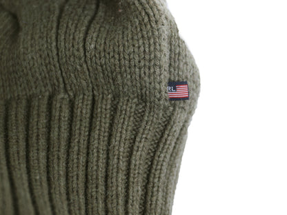 ポロジーンズ ラルフローレン ケーブル ニット カーディガン レディース M / ハイネック セーター 前開き 羽織り きれいめ シンプル カーキ