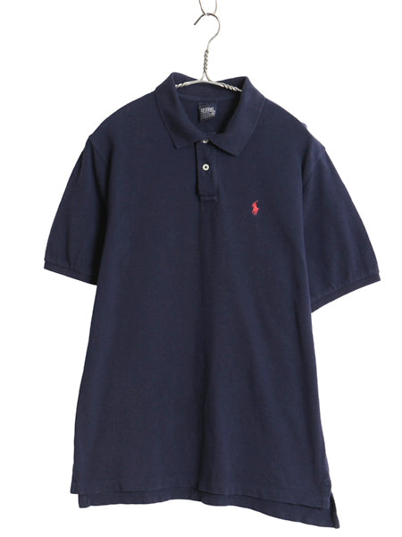 00s ポロ ラルフローレン 鹿の子 半袖 ポロシャツ キッズ XL メンズ S 程 古着 オールド ポニー ワンポイント 半袖シャツ 無地 トップス 紺