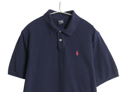 00s ポロ ラルフローレン 鹿の子 半袖 ポロシャツ キッズ XL メンズ S 程 古着 オールド ポニー ワンポイント 半袖シャツ 無地 トップス 紺