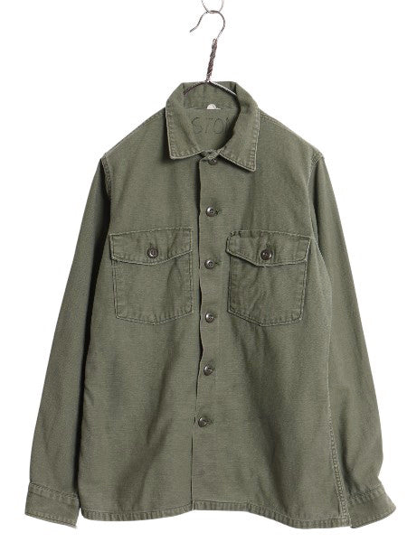 70s 米軍実物 US ARMY コットン サテン ユーティリティ シャツ M / ヴィンテージ 70年製 OG107 シャツ袖 2nd 3rd ミリタリー 軍物 カーキ