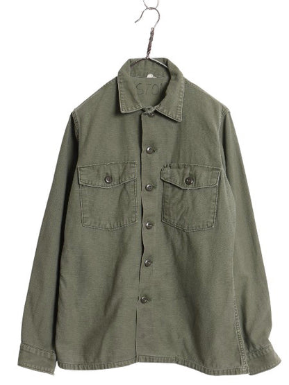 70s 米軍実物 US ARMY コットン サテン ユーティリティ シャツ M / ヴィンテージ 70年製 OG107 シャツ袖 2nd 3rd ミリタリー 軍物 カーキ