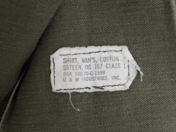 70s 米軍実物 US ARMY コットン サテン ユーティリティ シャツ M / ヴィンテージ 70年製 OG107 シャツ袖 2nd 3rd ミリタリー 軍物 カーキ