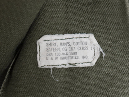 70s 米軍実物 US ARMY コットン サテン ユーティリティ シャツ M / ヴィンテージ 70年製 OG107 シャツ袖 2nd 3rd ミリタリー 軍物 カーキ