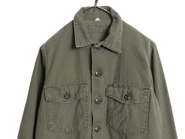 70s 米軍実物 US ARMY コットン サテン ユーティリティ シャツ M / ヴィンテージ 70年製 OG107 シャツ袖 2nd 3rd ミリタリー 軍物 カーキ
