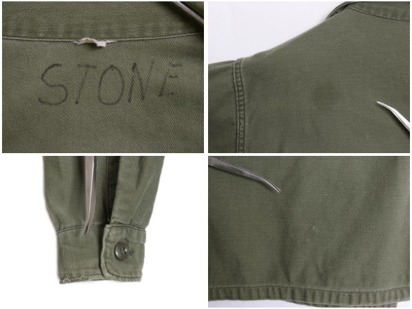 70s 米軍実物 US ARMY コットン サテン ユーティリティ シャツ M / ヴィンテージ 70年製 OG107 シャツ袖 2nd 3rd ミリタリー 軍物 カーキ