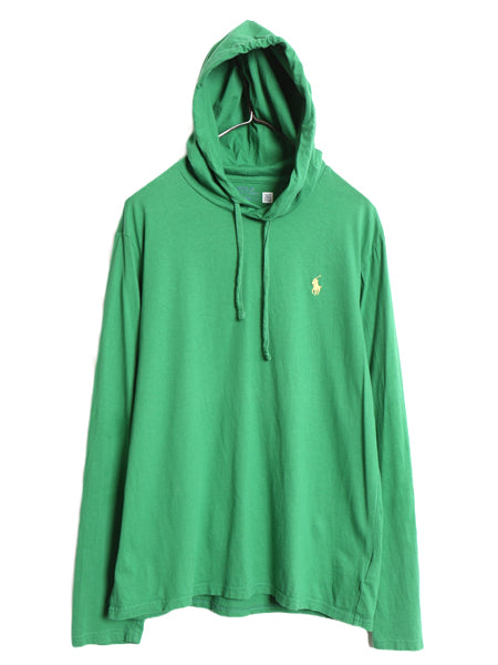 ポロ ラルフローレン フード付き 長袖 Tシャツ メンズ M コットン ロンT フード パーカー プルオーバー カットソー シンプル 薄手 グリーン