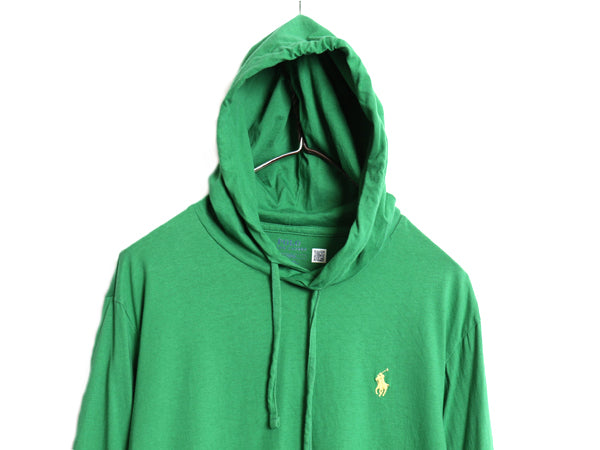 ポロ ラルフローレン フード付き 長袖 Tシャツ メンズ M コットン ロンT フード パーカー プルオーバー カットソー シンプル 薄手 グリーン