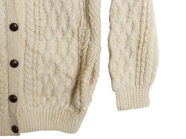 アイルランド製 フィッシャーマン ニット ロング カーディガン レディース XXL ハンドメイド 手編み ウール セーター 前開き 大きいサイズ