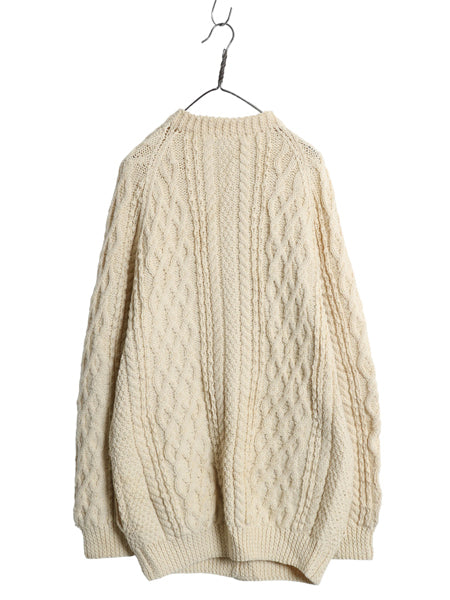 アイルランド製 フィッシャーマン ニット ロング カーディガン レディース XXL ハンドメイド 手編み ウール セーター 前開き 大きいサイズ