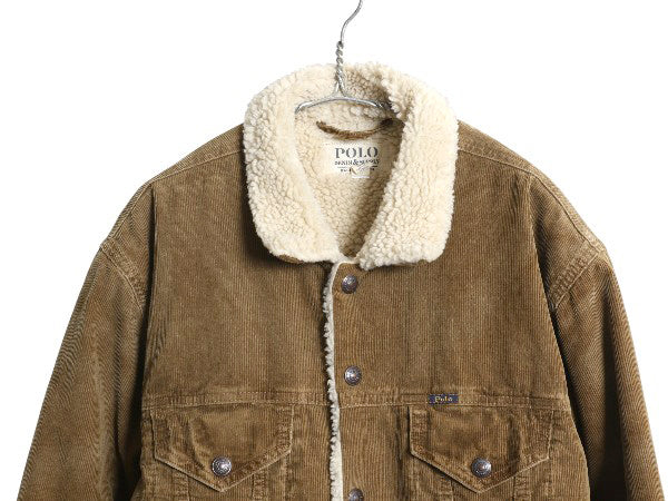 デニム&サプライ ラルフローレン 裏 ボア コーデュロイ ジャケット メンズ L ポロ ヴィンテージ 加工 パイル フリース トラッカー ブルゾン