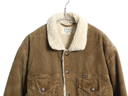 デニム&サプライ ラルフローレン 裏 ボア コーデュロイ ジャケット メンズ L ポロ ヴィンテージ 加工 パイル フリース トラッカー ブルゾン