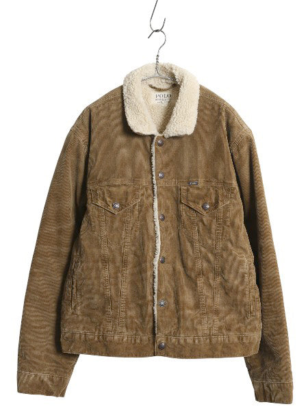 デニム&サプライ ラルフローレン 裏 ボア コーデュロイ ジャケット メンズ L ポロ ヴィンテージ 加工 パイル フリース トラッカー ブルゾン