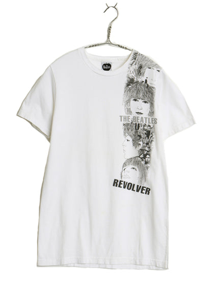 00s ビートルズ イラスト プリント Tシャツ メンズ S オールド アップル オフィシャル バンド ロック REVOLVER グラフィック モノトーン 白