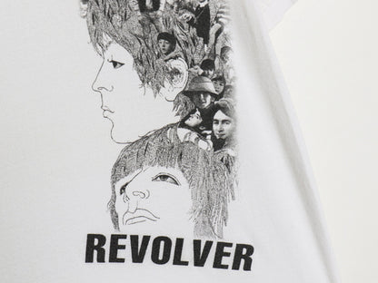 00s ビートルズ イラスト プリント Tシャツ メンズ S オールド アップル オフィシャル バンド ロック REVOLVER グラフィック モノトーン 白