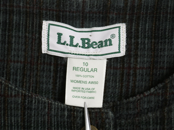 90s USA製 エルエルビーン 細畝 コーデュロイ ジャンパー スカート レディース M 古着 オールド チェック ひざ丈 ワンピース プルオーバー