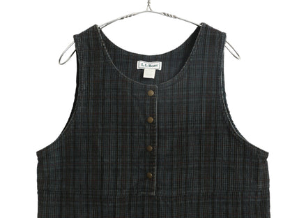 90s USA製 エルエルビーン 細畝 コーデュロイ ジャンパー スカート レディース M 古着 オールド チェック ひざ丈 ワンピース プルオーバー