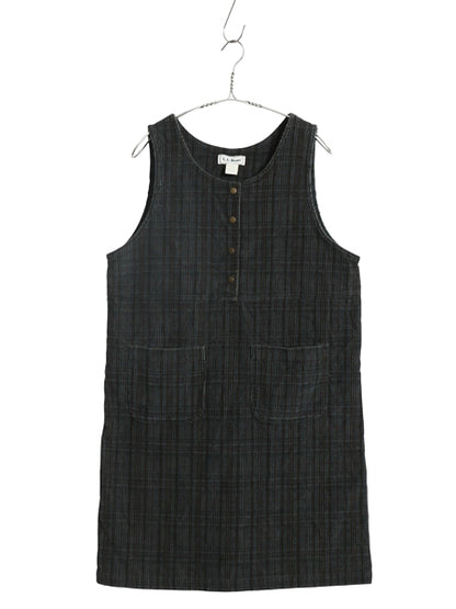 90s USA製 エルエルビーン 細畝 コーデュロイ ジャンパー スカート レディース M 古着 オールド チェック ひざ丈 ワンピース プルオーバー