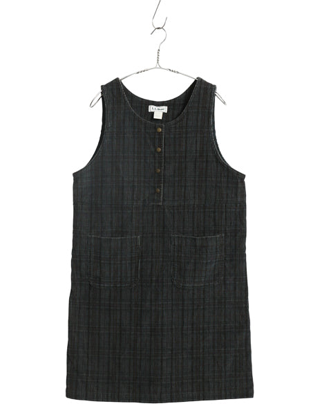 90s USA製 エルエルビーン 細畝 コーデュロイ ジャンパー スカート レディース M 古着 オールド チェック ひざ丈 ワンピース プルオーバー