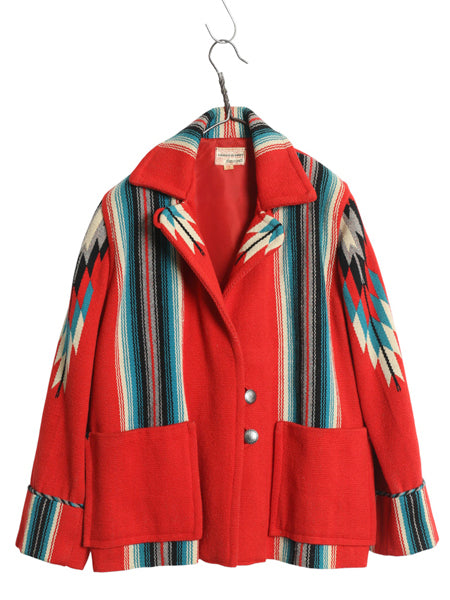 40s 50s ★ ガンズクラフト チマヨ ジャケット 12 レディース M メンズ S 程 ヴィンテージ 手織り ネイティブ ウール ブランケット ラグ 赤