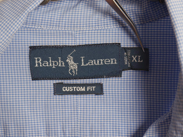 00s ラルフローレン ギンガム ピン チェック 長袖 ボタンダウン シャツ メンズ XL オールド ポロ CUSTOM FIT コットン ポニー 大きいサイズ