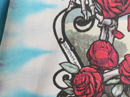 90s USA製 ★ グレイトフルデッド イラスト プリント タイダイ 長袖 Tシャツ メンズ L リキッドブルー ロンT バンド ロック スカル ローズ