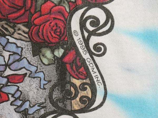 90s USA製 ★ グレイトフルデッド イラスト プリント タイダイ 長袖 Tシャツ メンズ L リキッドブルー ロンT バンド ロック スカル ローズ