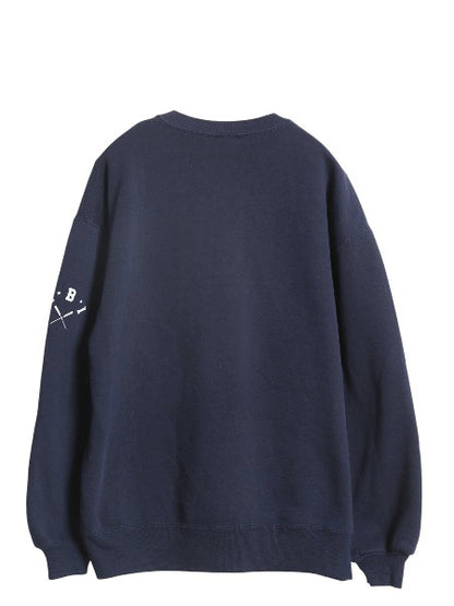 80s USA製 ラッセル 2段 プリント スウェット メンズ レディース L / ヴィンテージ トレーナー 前V 裏起毛 クルーネック ワンポイント 紺